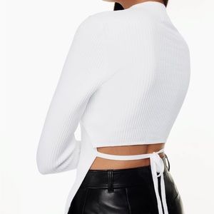 Babaton White Sculpt Knit Tie-Back Longsleeve size small